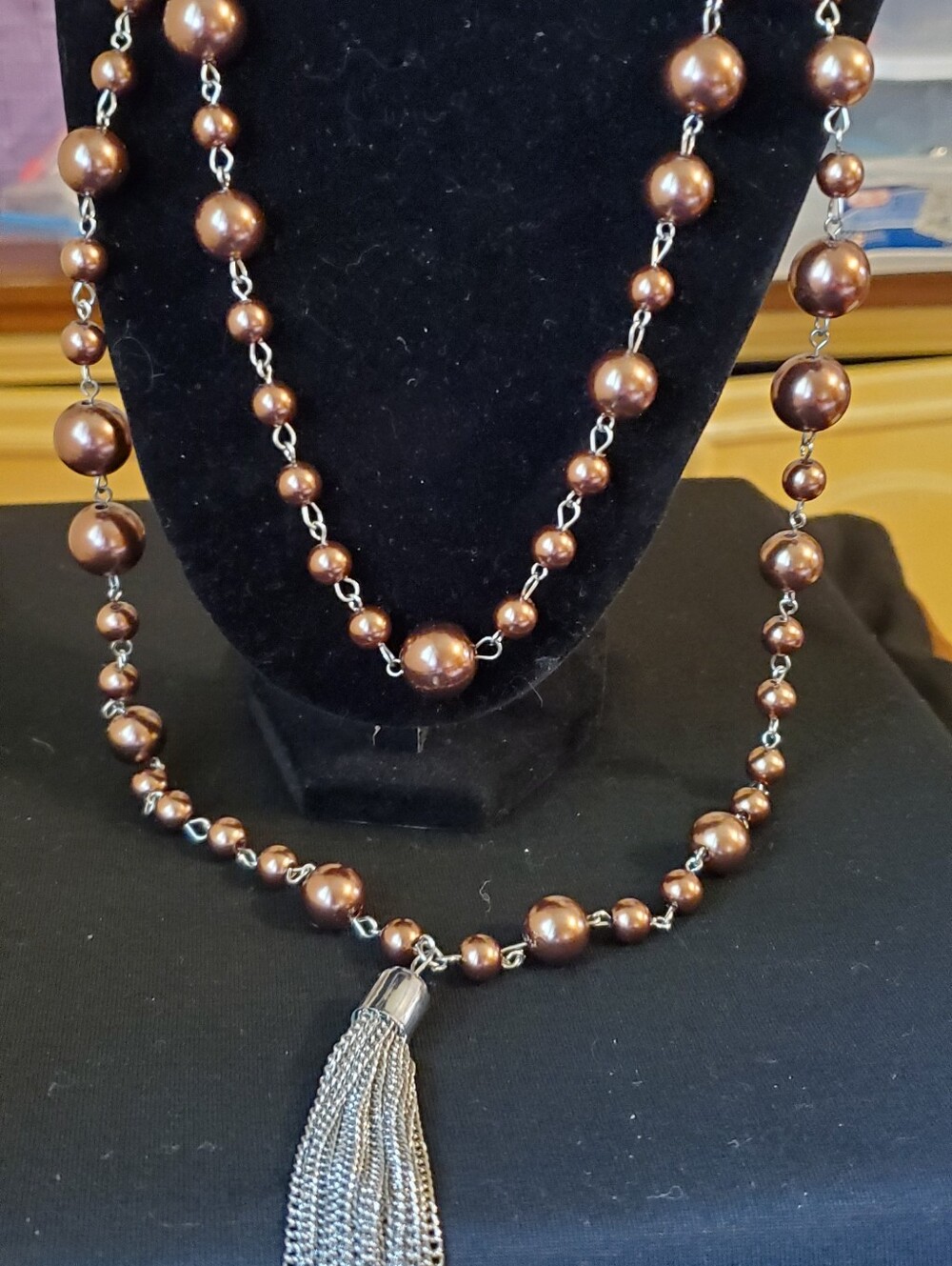 Long Double 2-in-1 Convertible Strand Copper Ball Necklace And Earrings New